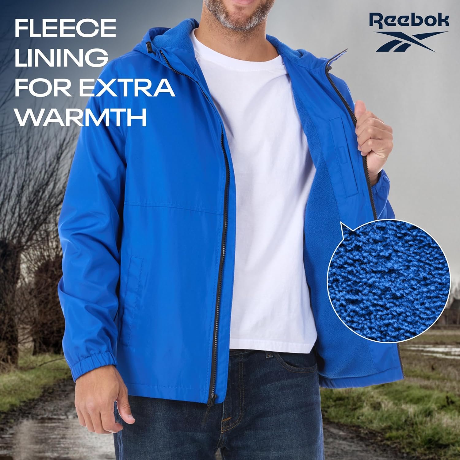 Reebok Rain Jacket Men with Hood, Windbreaker Men Lightweigh... - Image 5