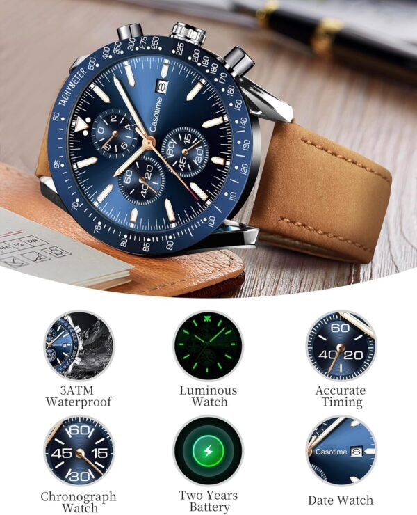 Watches for Men Leather Band Chronograph Mens Watches 30M Wa...