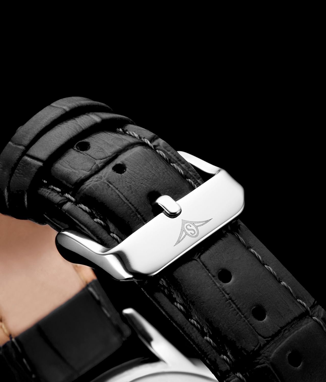 Stuhrling Original Mens Black Watch Calfskin Leather Strap C... - Image 7