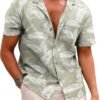 COOFANDY Men's Hawaiian Floral Shirts Cotton Linen Button Do...