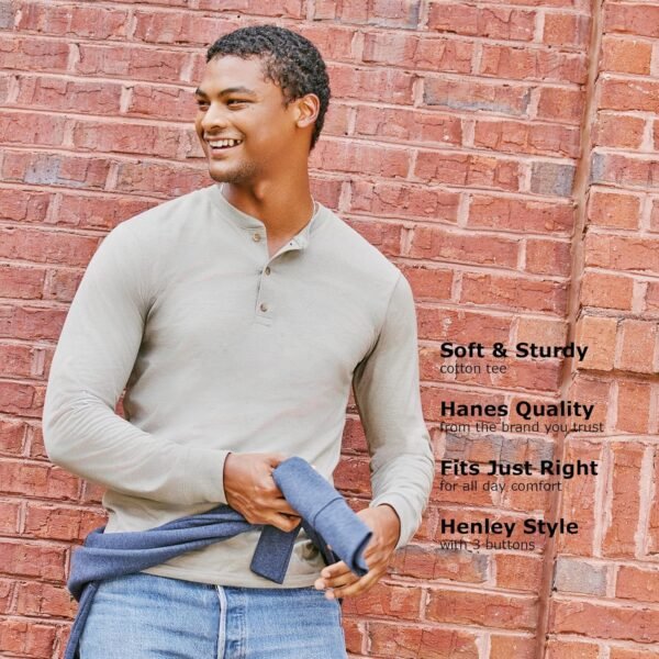 Hanes T Beefyt Henley, Men's Cotton Long Sleeve Shirts