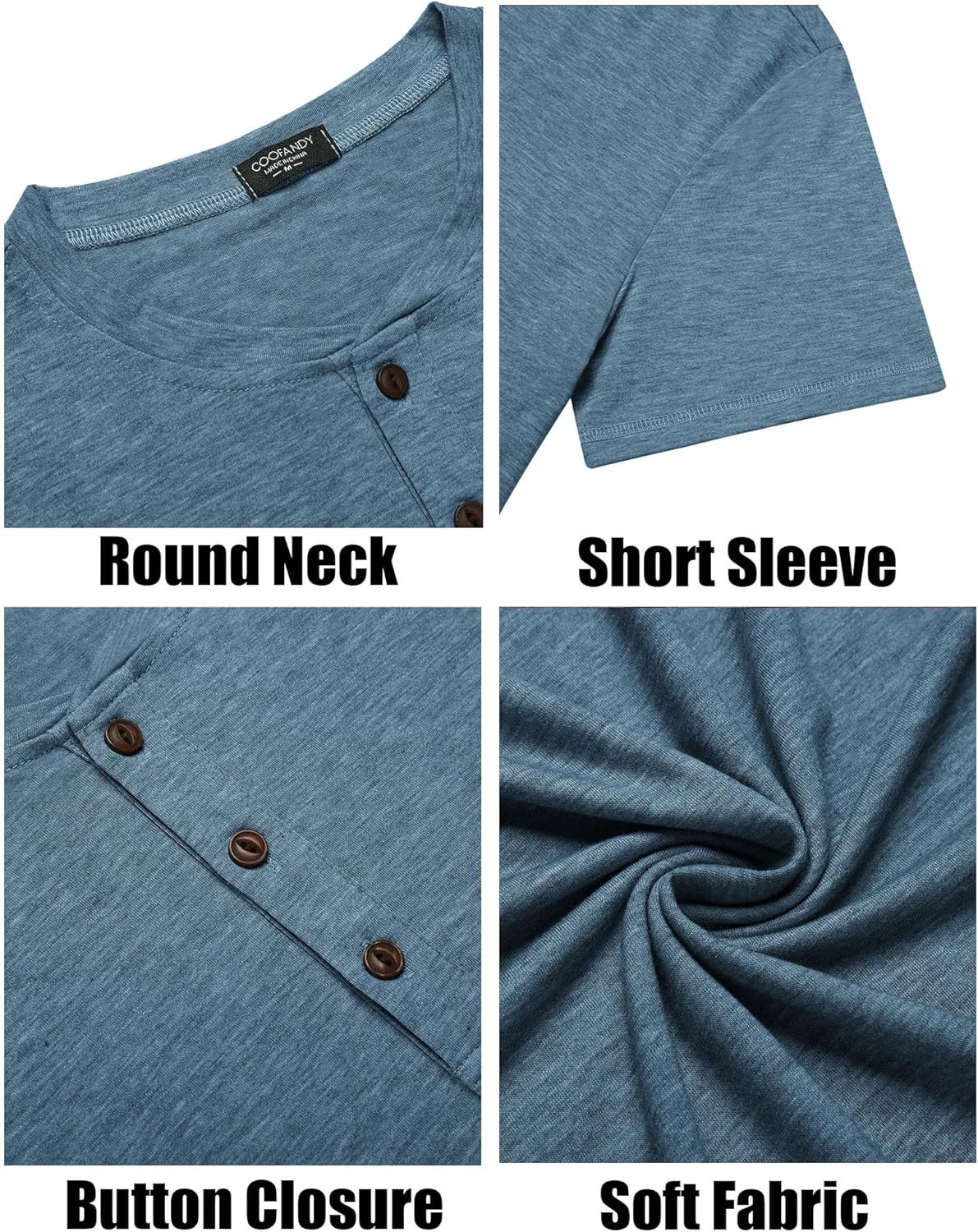 COOFANDY Men's Henley Shirts Short Sleeve Casual Basic Tee S... - Image 5