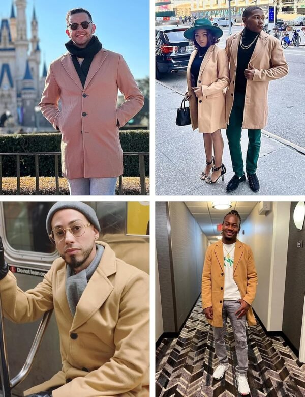 Springrain Men's Wool Blend Pea Coat Notched Collar Single B...