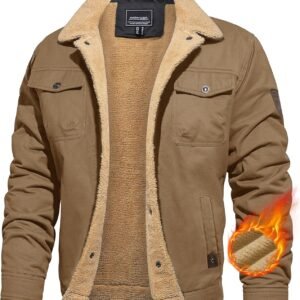 CRYSULLY Men's Winter Cargo Jacket Fur Collar Fleece Casual ...