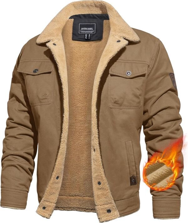 CRYSULLY Men's Winter Cargo Jacket Fur Collar Fleece Casual ...