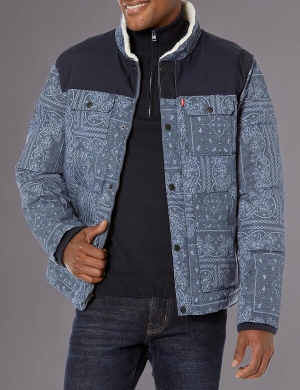 Levi's Men's Mixed Media Quilted Puffer Jacket with Sherpa L...