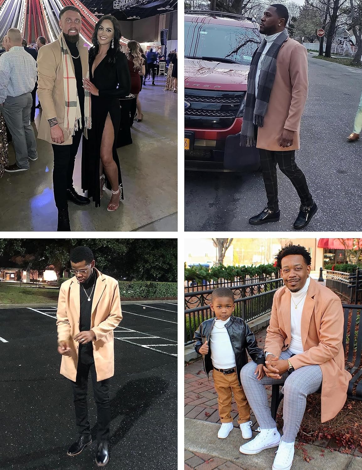 Springrain Men's Wool Blend Pea Coat Notched Collar Single B... - Image 4