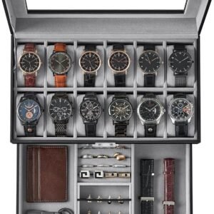 SONGMICS 12-Slot Watch Box, Lockable Watch Case with Glass L...