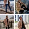 Springrain Men's Wool Blend Pea Coat Notched Collar Single B...
