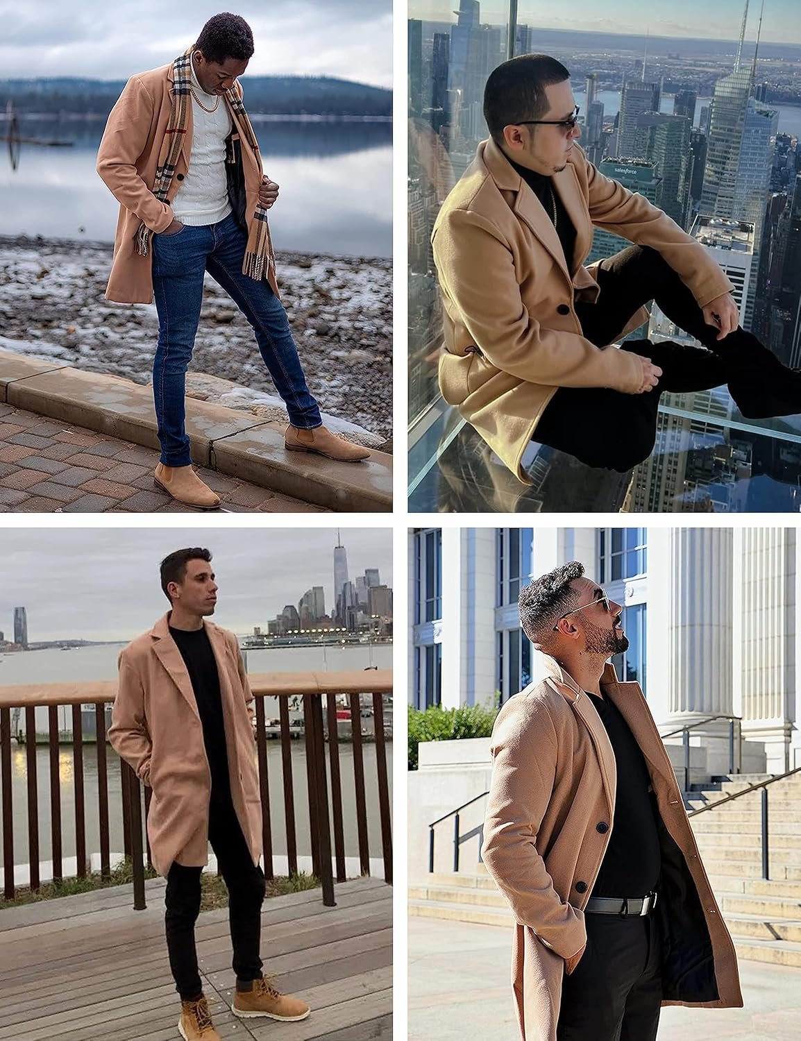 Springrain Men's Wool Blend Pea Coat Notched Collar Single B... - Image 3