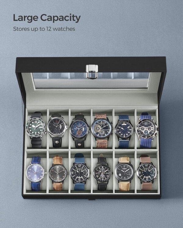 SONGMICS Watch Box, 12-Slot Watch Case with Large Glass Lid,...