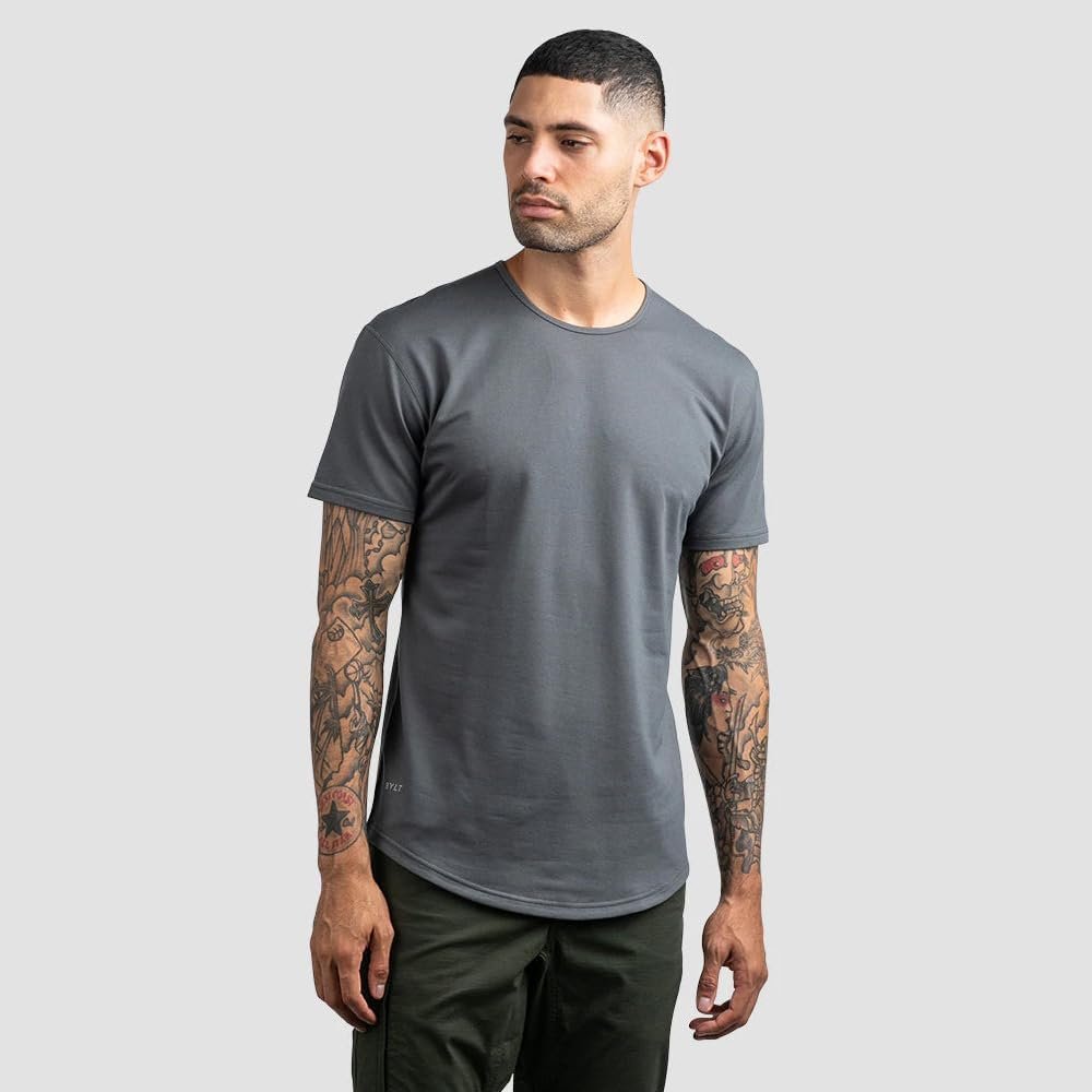 Mens Drop-Cut Men's T Shirt, Plain Tshirts for Men, Drop Cut... - Image 2
