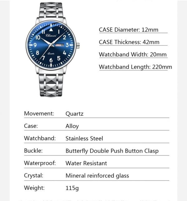 Casual Men's Watches Luminous Large Dial Stainless Steel Wat...