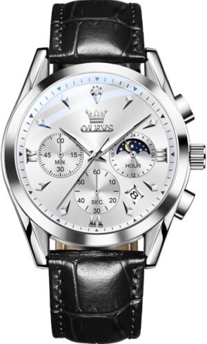 OLEVS Watches for Men Leather Watch Analog Quartz Luxury Chr...
