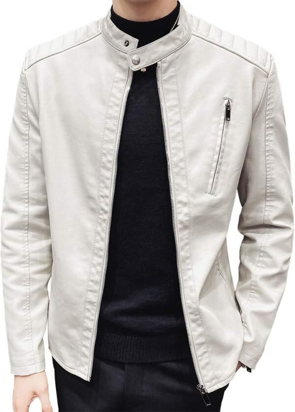 Mens Casual Stand Collar Slim Fit Faux Leather Jacket Biker ...