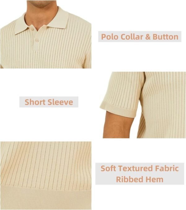 Mens Knit Polo Shirts Short Sleeve Textured Polo Shirt Slim ...