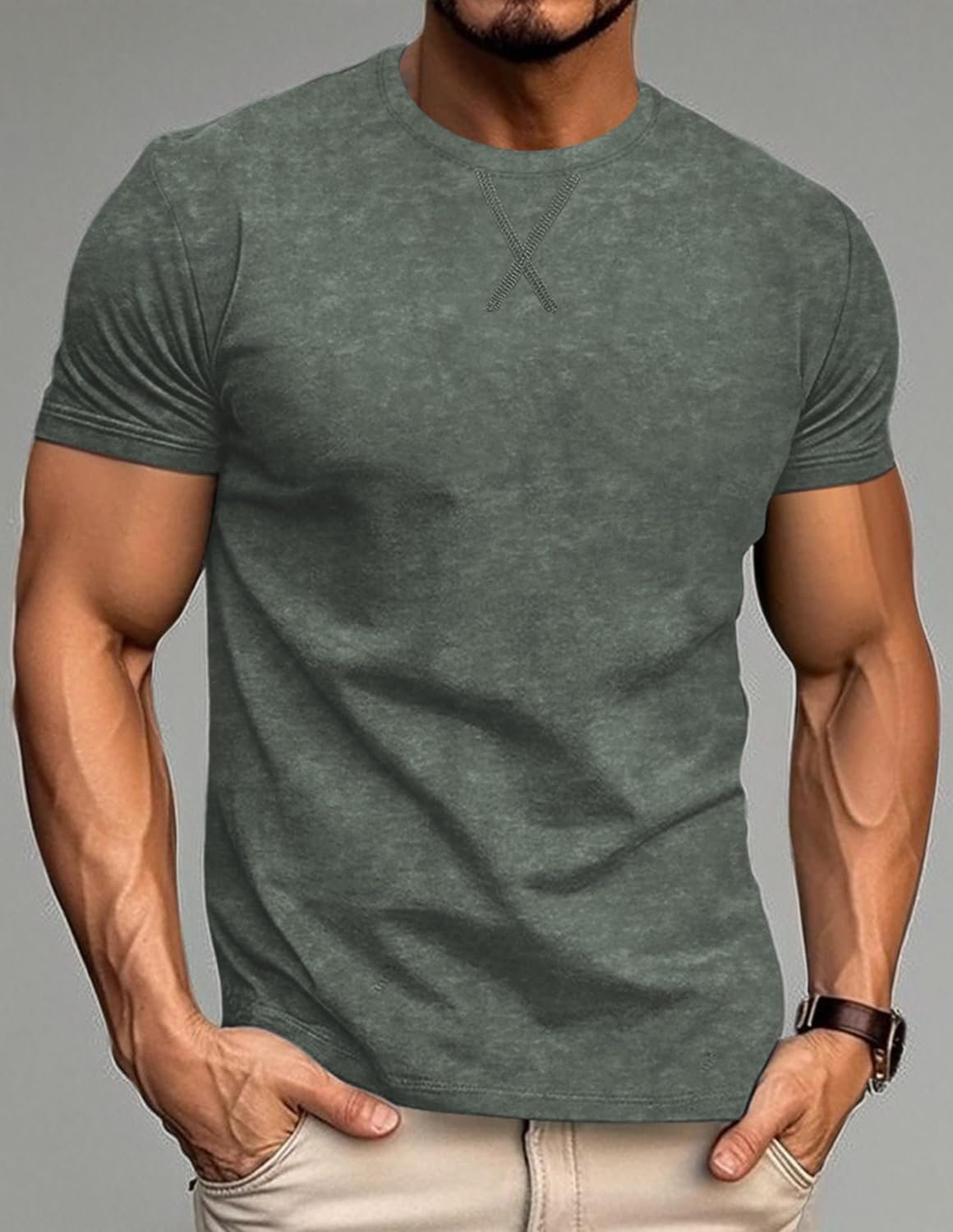 LOGEEYAR Men's Athletic Washed T-Shirts Basic Crew Neck Tees... - Image 7