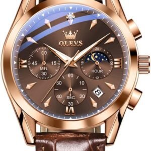 OLEVS Watches for Men Leather Watch Analog Quartz Luxury Chr...