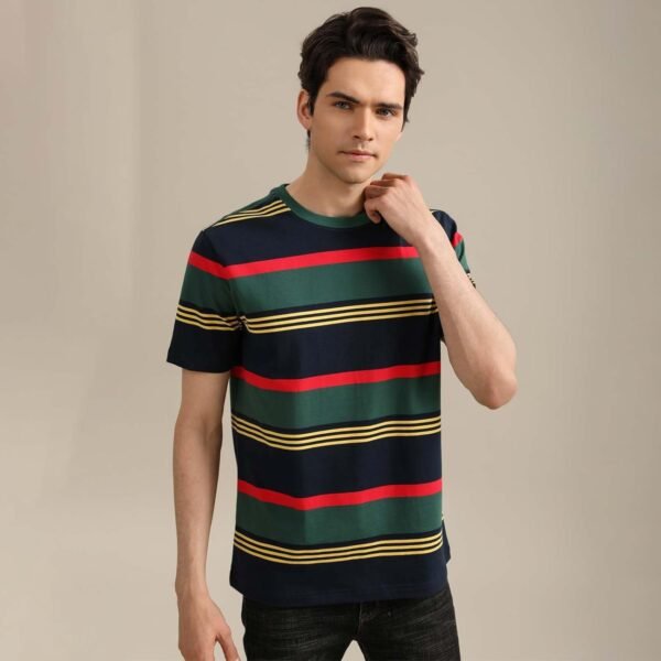 Men's Fashion Casual Cotton Loose Fit Crewneck Classic Strip...