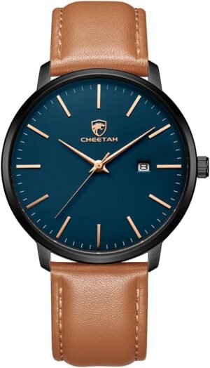 Minimalist Waterproof Quartz Watches for Men with Leather St...