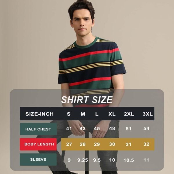 Men's Fashion Casual Cotton Loose Fit Crewneck Classic Strip...
