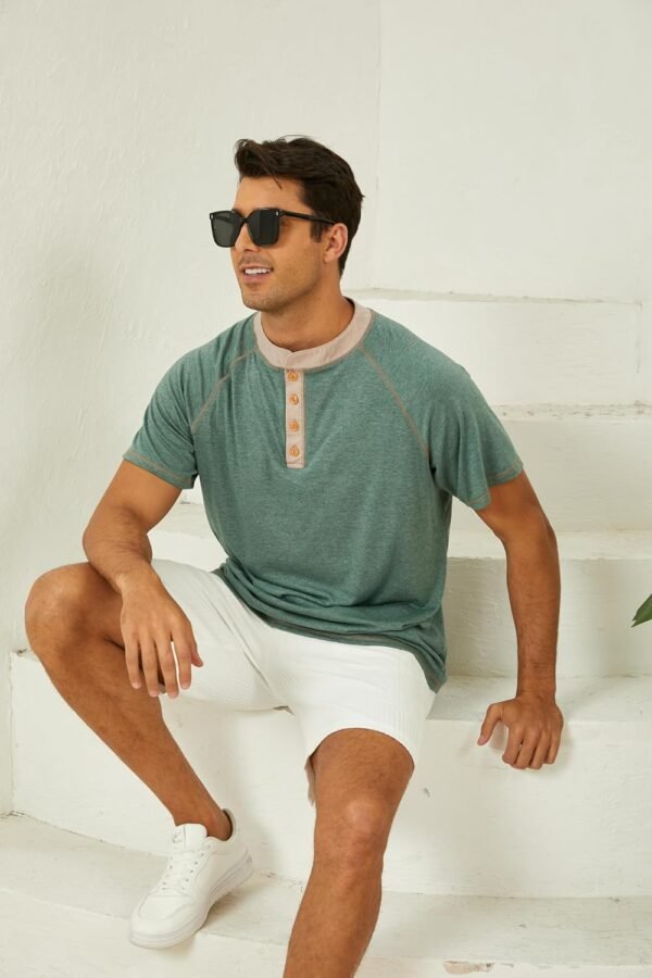 Mens Short Sleeve Henley Shirts Casual Button T-Shirts Basic...