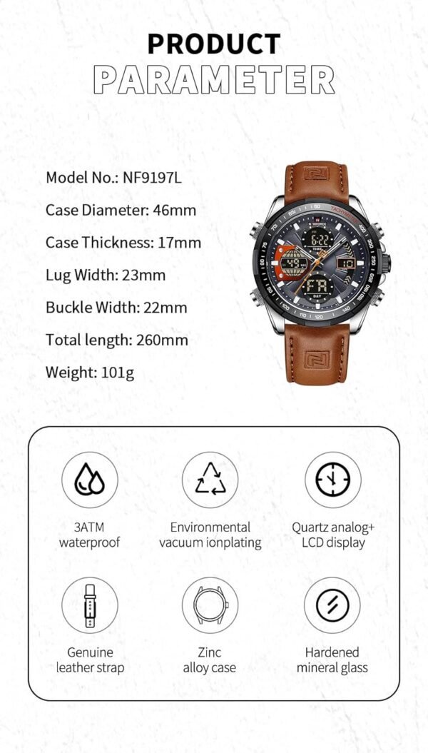 NAVIFORCE Men's Military Digital Watches Analog Quartz Water...
