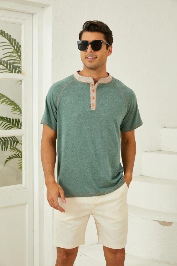 Mens Short Sleeve Henley Shirts Casual Button T-Shirts Basic...