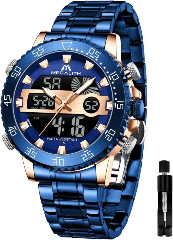 MEGALITH Mens Watch Digital Waterproof Stainless Steel Big F...