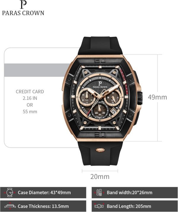 Mens Watches Luxury Tonneau Quartz Watch for Men Japanese Mo...