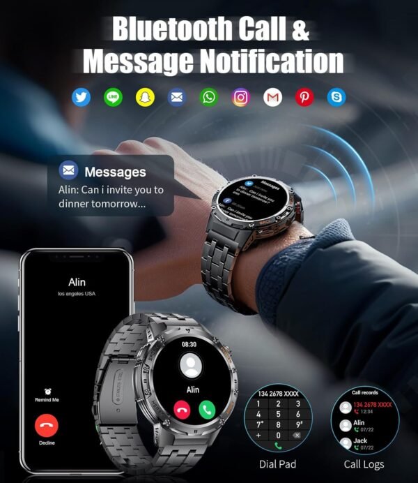 LIGE Military Smart Watches for Men with LED Flashlight(Answ...