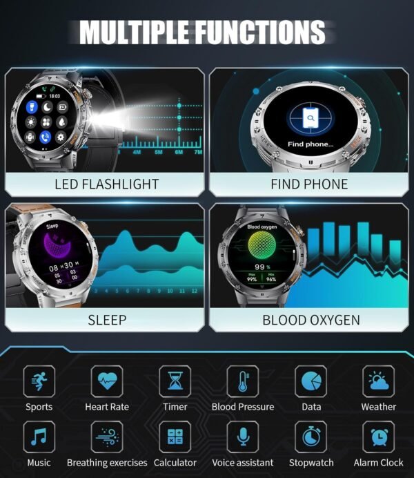 LIGE Military Smart Watches for Men with LED Flashlight(Answ...