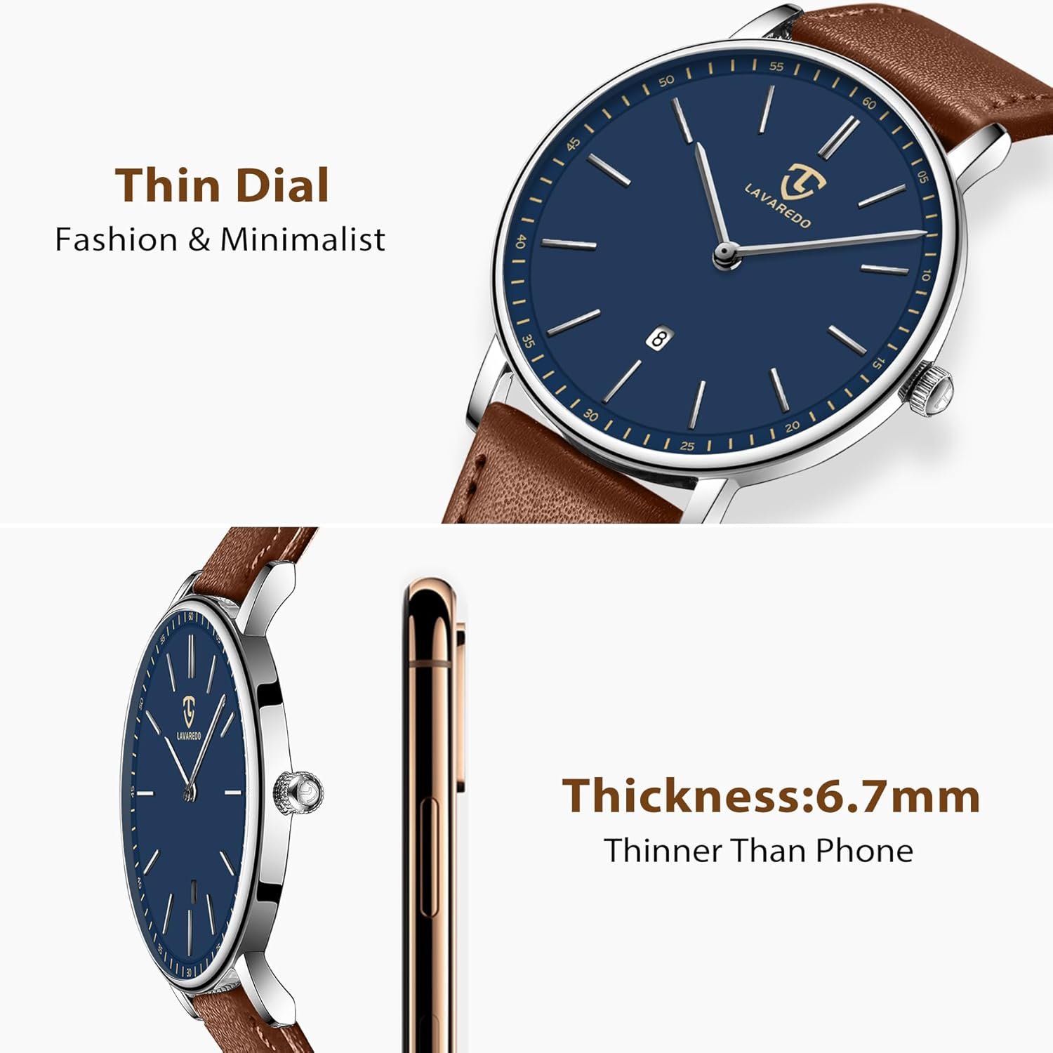 L LAVAREDO Watch for Men, Extremely Thin Mens Watches Minima... - Image 2
