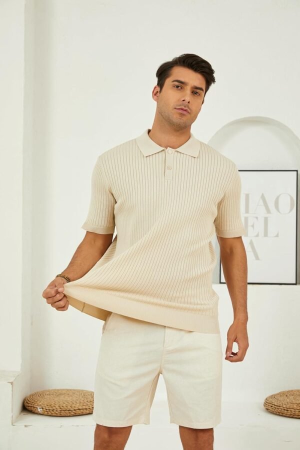 Mens Knit Polo Shirts Short Sleeve Textured Polo Shirt Slim ...
