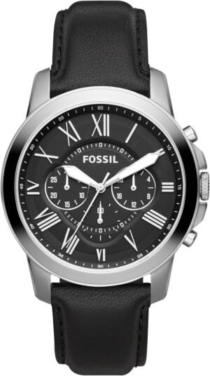 Fossil Men's Grant Quartz Stainless Steel and Leather Chrono...