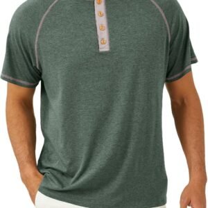 Mens Short Sleeve Henley Shirts Casual Button T-Shirts Basic...