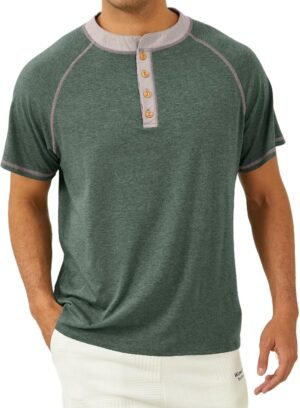 Mens Short Sleeve Henley Shirts Casual Button T-Shirts Basic...