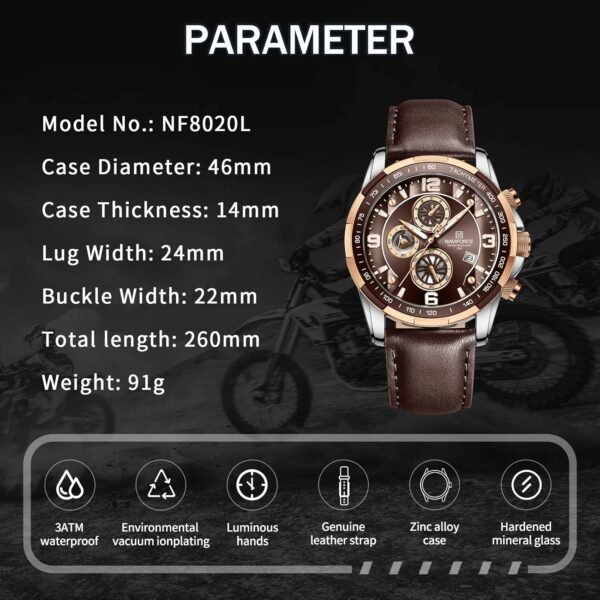 NAVIFORCE Sport Watches for Men Analog Quartz Chronograph Le...