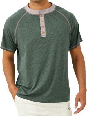 Mens Short Sleeve Shirts Casual Classic Cotton Henley Shirts...