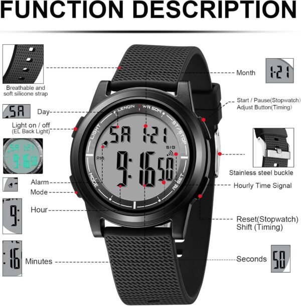 HANPOSH Mens Digital Watch Ultra Thin Minimalist Sports Wate...