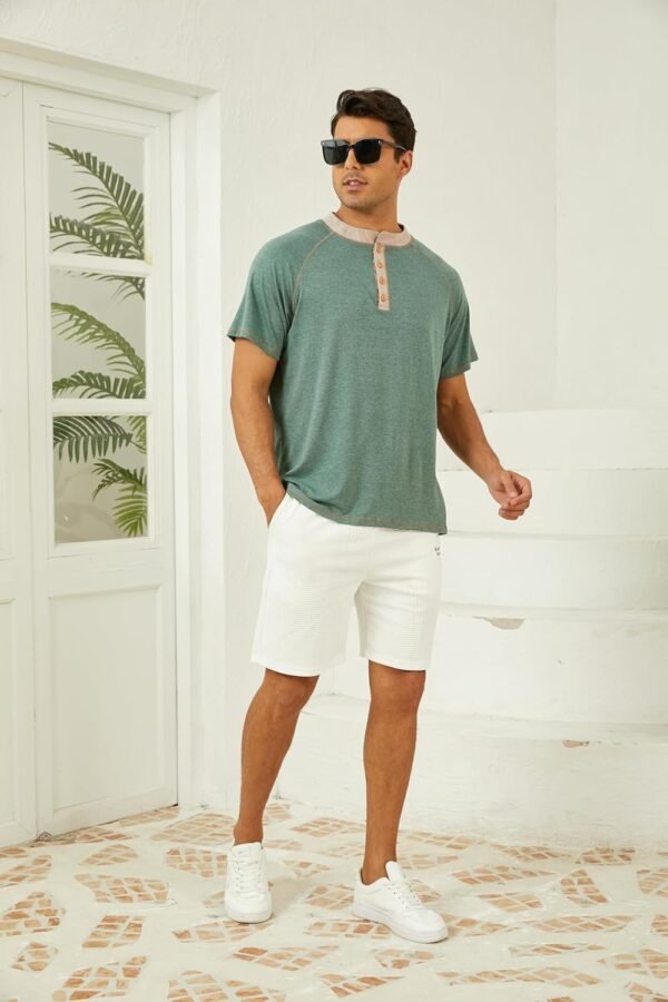 Mens Short Sleeve Henley Shirts Casual Button T-Shirts Basic...