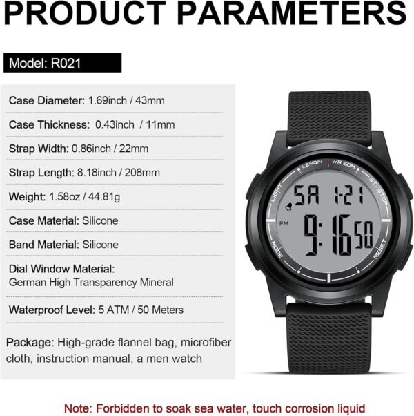HANPOSH Mens Digital Watch Ultra Thin Minimalist Sports Wate...