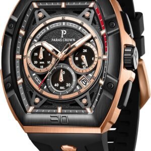 Paras Crown Watches for Men Tonneau 5ATM Waterproof Quartz L...