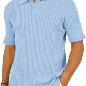 Mens Knit Polo Shirts Short Sleeve Textured Polo Shirt Slim ...