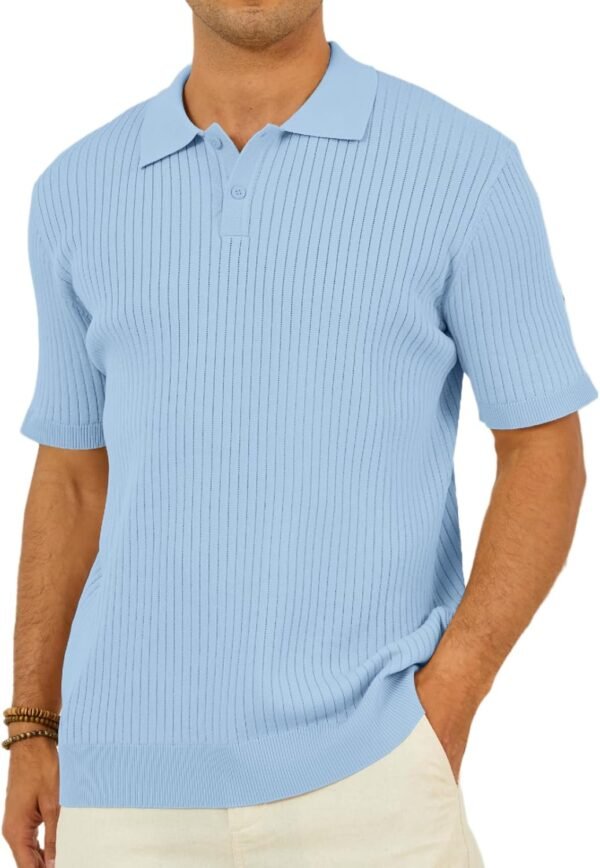 Mens Knit Polo Shirts Short Sleeve Textured Polo Shirt Slim ...