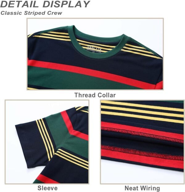 Men's Fashion Casual Cotton Loose Fit Crewneck Classic Strip...