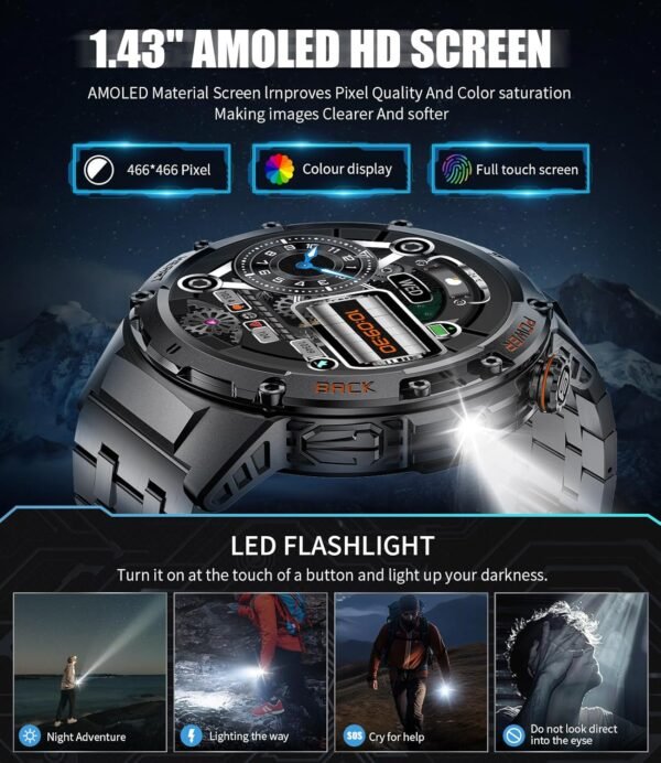 LIGE Military Smart Watches for Men with LED Flashlight(Answ...