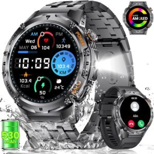 LIGE Military Smart Watches for Men with LED Flashlight(Answ...