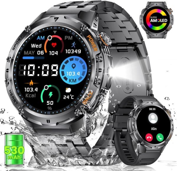 LIGE Military Smart Watches for Men with LED Flashlight(Answ...