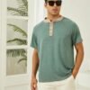 Mens Short Sleeve Henley Shirts Casual Button T-Shirts Basic...